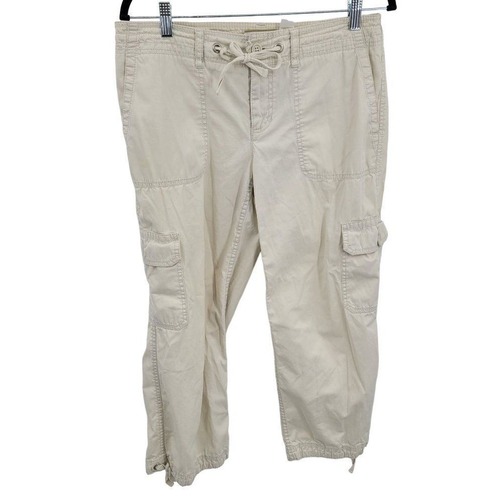 Liz Claiborne Lizwear Cropped Cargo Pants 6‎ Beige Drawstring Pockets Granola